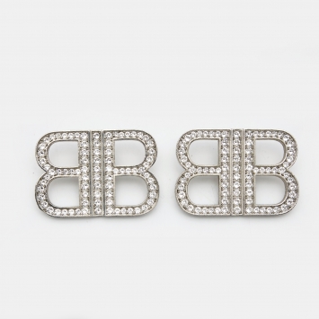 Pre Owned Balenciaga BB Crystals Silver Tone Earrings
