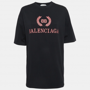 Pre Owned Balenciaga Black Logo Print Cotton T-Shirt XS