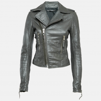 Pre Owned Balenciaga Green Leather Biker Jacket M