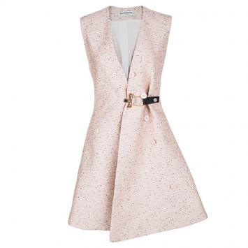 Pre Owned Balenciaga Textured Pale Pink Buckle Detail Sleeveless Dress Coat S