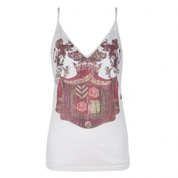 Pre Owned Balenciaga Cream Logo Print Jersey Camisole M