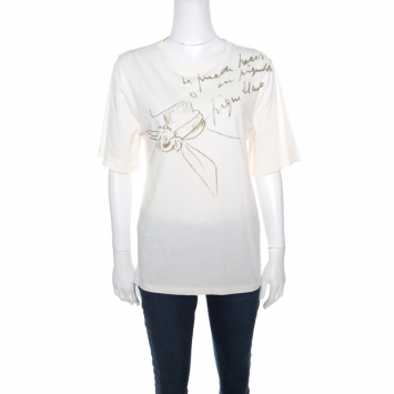 Pre Owned Balenciaga Cream Printed Cotton Short Sleeve T-Shirt S