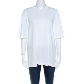 Pre Owned Balenciaga White Logo Print Cotton Jersey Oversized Cocoon T-Shirt S