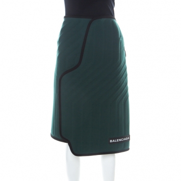 Pre Owned Balenciaga Green Scuba Car-Mat Look Asymmetric Wrap Skirt M