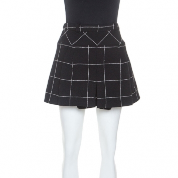 Pre Owned Balenciaga Black Checked Wool Blend Pleated Mini Skirt M
