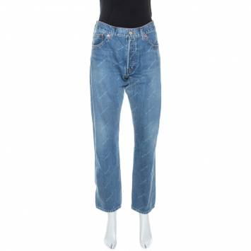 Pre Owned Balenciaga Blue Denim Monogram Jeans XL