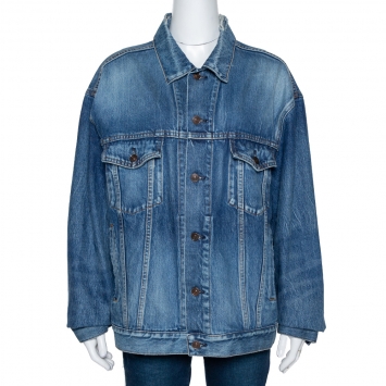 Pre Owned Balenciaga Blue Denim Logo Print Oversized Jacket M 