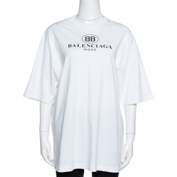 Pre Owned Balenciaga White BB Mode Print Cotton Oversized T-Shirt S