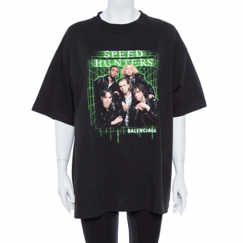 Pre Owned Balenciaga Black Speed Hunters Print Cotton Oversized T-Shirt M