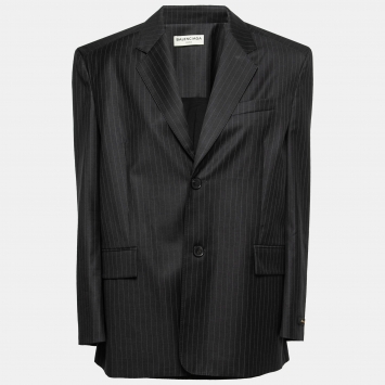 Pre Owned Balenciaga Grey Striped Wool Skirt Inset Single Breasted Blazer S