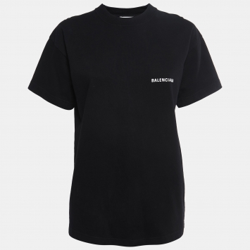 Pre Owned Balenciaga Black Cotton Logo Printed Short Sleeve T-Shirt XS