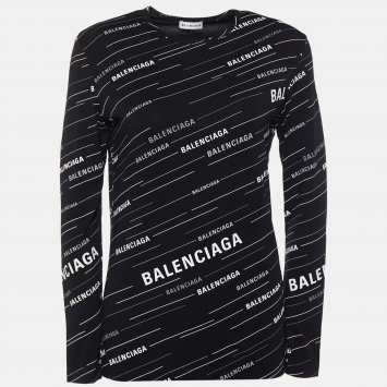 Pre Owned Balenciaga Black All Over Logo Printed Long Sleeve T-Shirt XL