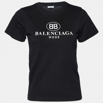 Pre Owned Balenciaga Black Cotton Logo Print Crewneck T shirt S