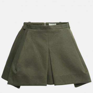 Pre Owned Balenciaga Olive Green Cotton Pleated Mini Skirt M