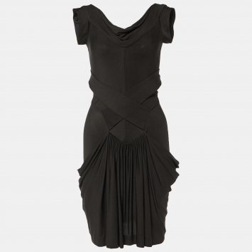 Pre Owned Balenciaga Black Silk Knit Shift Dress M