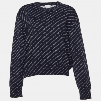 Pre Owned Balenciaga Navy Blue Patterned Wool Sweater L