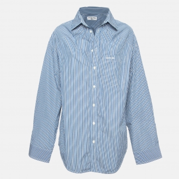 Pre Owned Balenciaga Blue Pinstripe Cotton Oversized Shirt XS