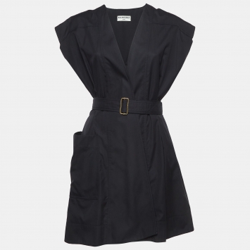 Pre Owned Balenciaga Black Cotton Pintuck Mini Dress M