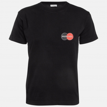 Pre Owned Balenciaga Black Logo Print Cotton T-Shirt L