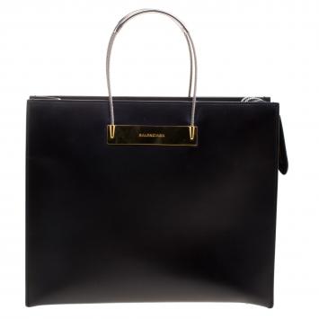 Pre Owned Balenciaga Black Leather Cable Shopper Tote