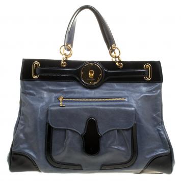 Pre Owned Balenciaga Spruce Blue Leather Large Lune Tote