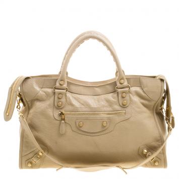Pre Owned Balenciaga Beige Oryx Leather Classic City Gold Hardware Tote