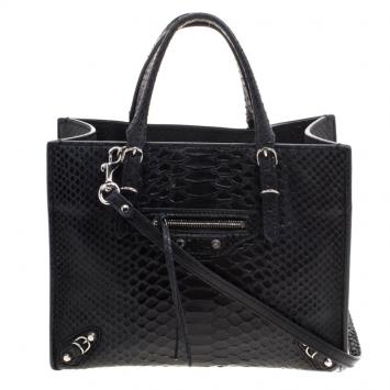 Pre Owned Balenciaga Black Python Mini Papier A4 Magnet Tote