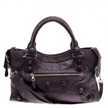 Pre Owned Balenciaga Purple Leather Brogues GCH Classic City Tote