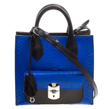 Pre Owned Balenciaga Blue/Black Python and Leather Mini Padlock All Afternoon Tote 