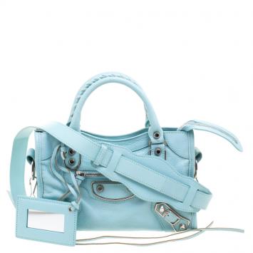 Pre Owned Balenciaga Papeete Leather Mini Silver Hardware City Bag