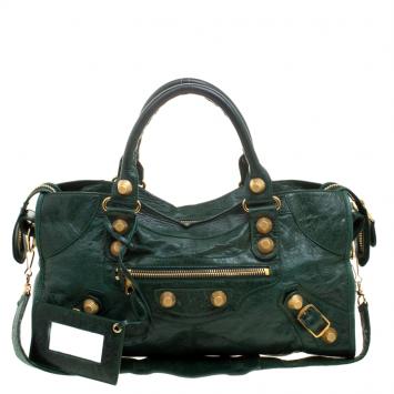 Pre Owned Balenciaga Green Leather GGH Part Time Tote