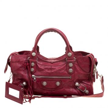 Pre Owned Balenciaga Red Leather GSH Part Time Tote
