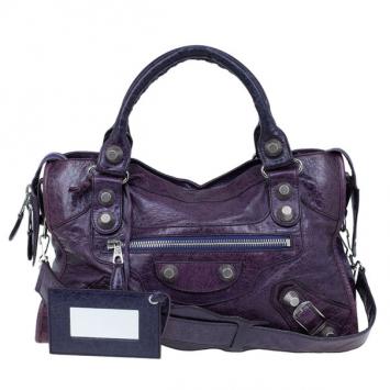 Pre Owned Balenciaga Purple Leather Giant City