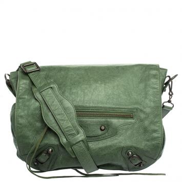 Pre Owned Balenciaga Vert Gazon Leather Classic Arena Folk Messenger Bag