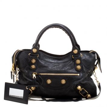 Pre Owned Balenciaga Black Leather Classic City GGH Tote