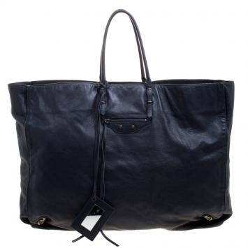 Pre Owned Balenciaga Dark Blue Leather Papier A3 Tote