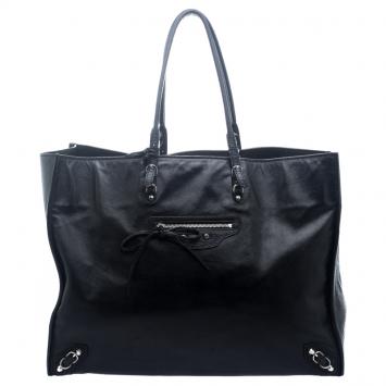 Pre Owned Balenciaga Black Leather Papier A4 Tote
