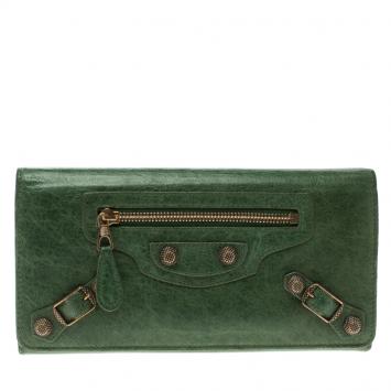 Pre Owned Balenciaga Green Leather Classic Money RGH Continental Wallet