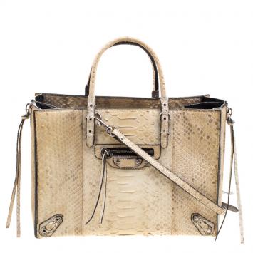 Pre Owned Balenciaga Yellow Python A4 Papier Side Zip Tote