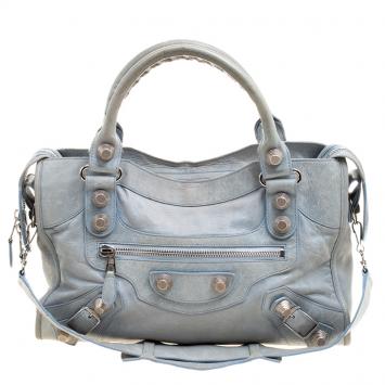 Pre Owned Balenciaga Sky Blue Leather Classic City GSH Tote