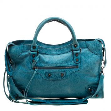 Pre Owned Balenciaga Turquoise Leather Classic City RH Tote
