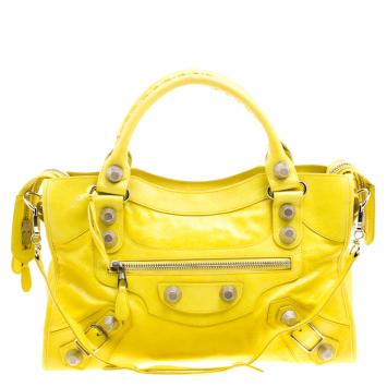 Pre Owned Balenciaga Yellow Leather Classic City GSH Tote