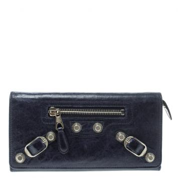 Pre Owned Balenciaga Electric Blue Leather Classic Money Continental Wallet