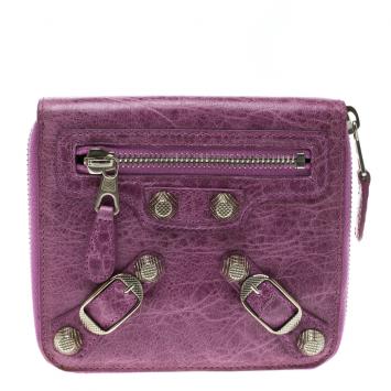 Pre Owned Balenciaga Bubble Gum Leather Silver Mini Compagnon Wallet