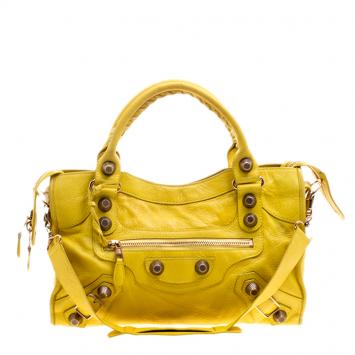 Pre Owned Balenciaga Yellow Leather Classic City GSH Tote