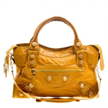 Pre Owned Balenciaga Mustard Yellow Leather GH City Bag