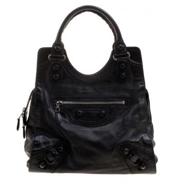 Pre Owned Balenciaga Black Leather Giant Covered Folder Bag