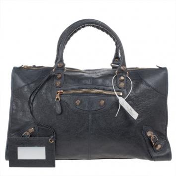 Pre Owned Balenciaga Charcoal Leather Work Tote