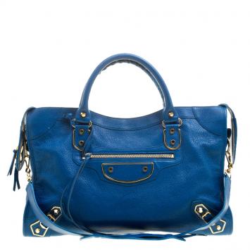 Pre Owned Balenciaga Dark Turquoise Leather Classic Metallic Edge City Bag