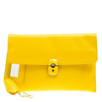 Pre Owned Balenciaga Curry Leather Padlock Clutch